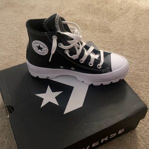 Black leather Lugged high top Converse size 6